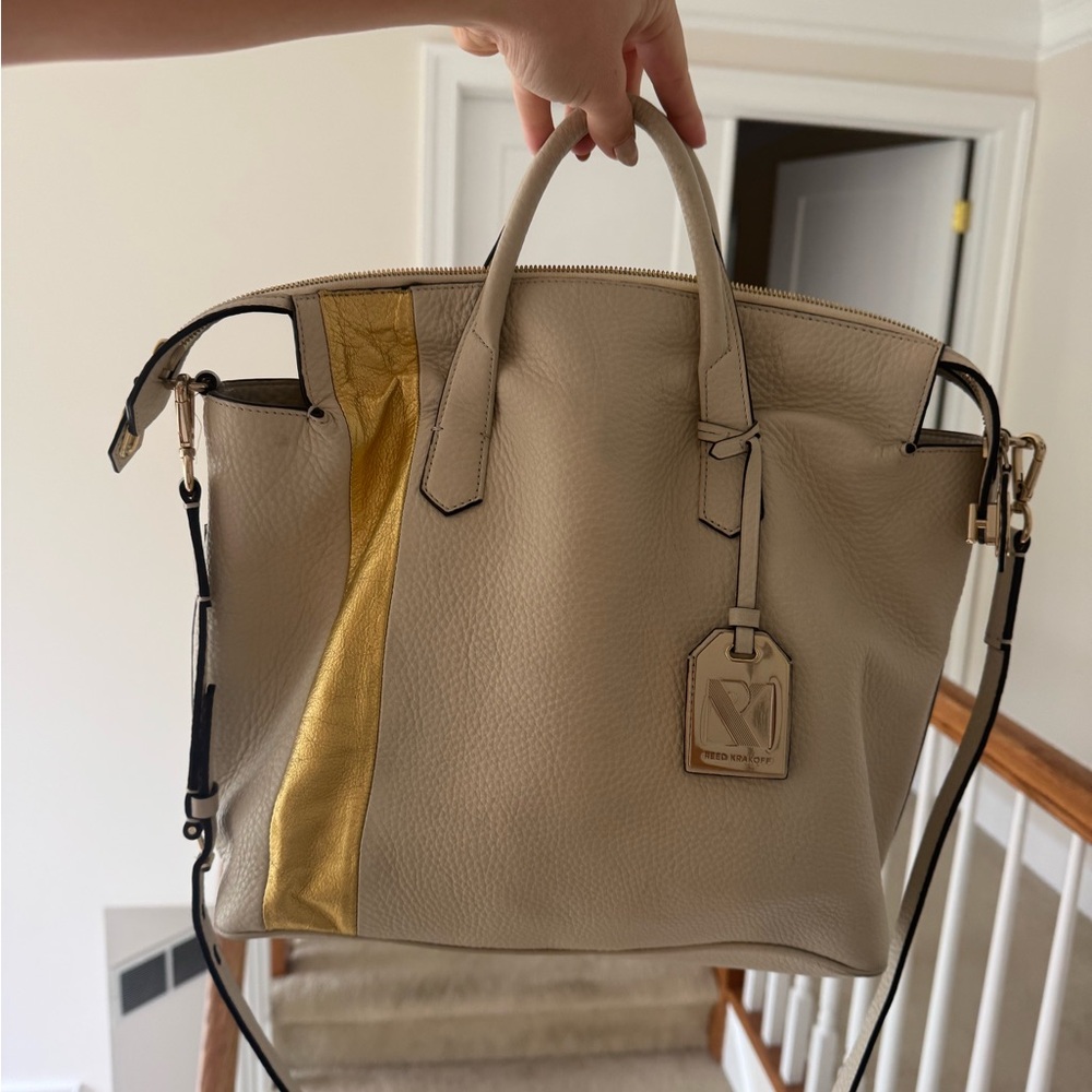Reed Krakoff Gym Bag Cream Leather Tote with Gold Accent